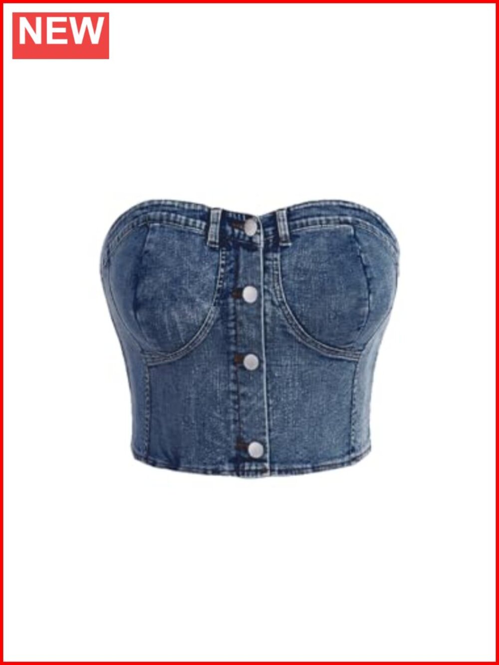 Plus Size Button Down Denim Tube Top Shirred Strapless Crop Top